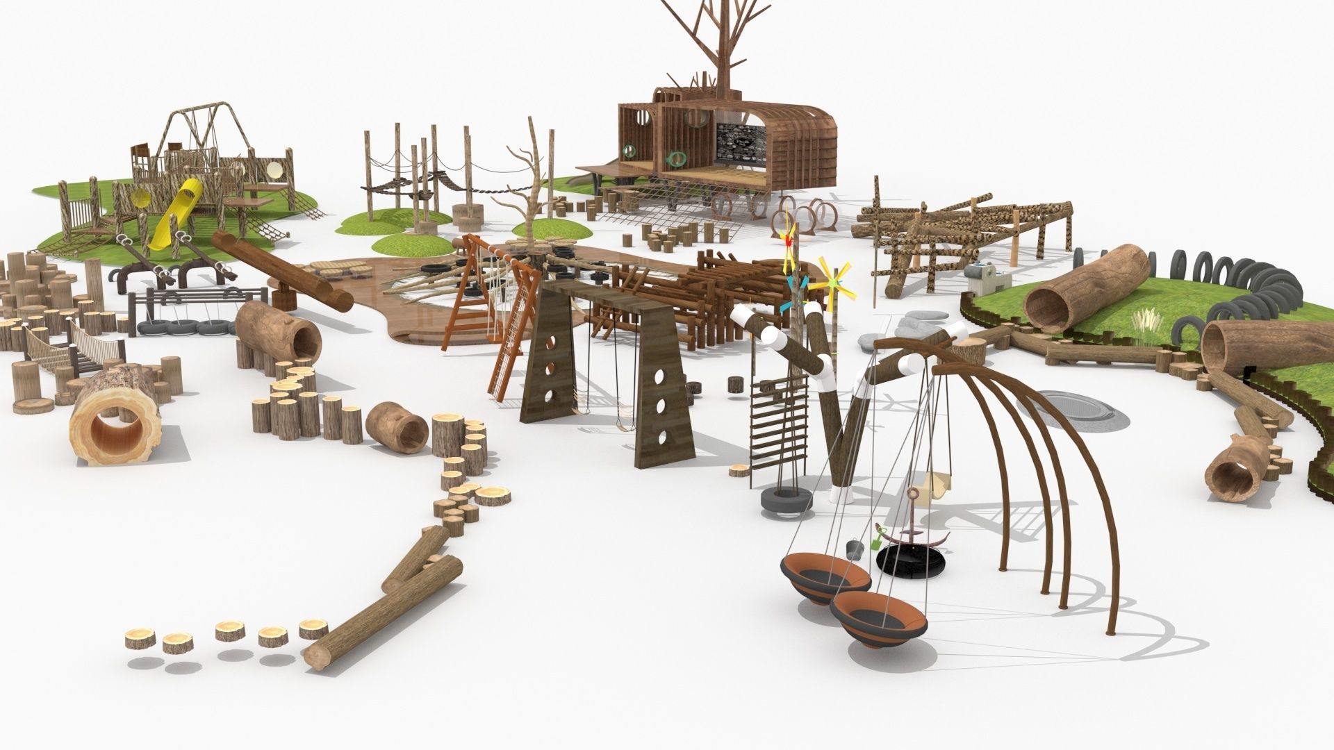 Wooden amusement equipment collection 3D model_3