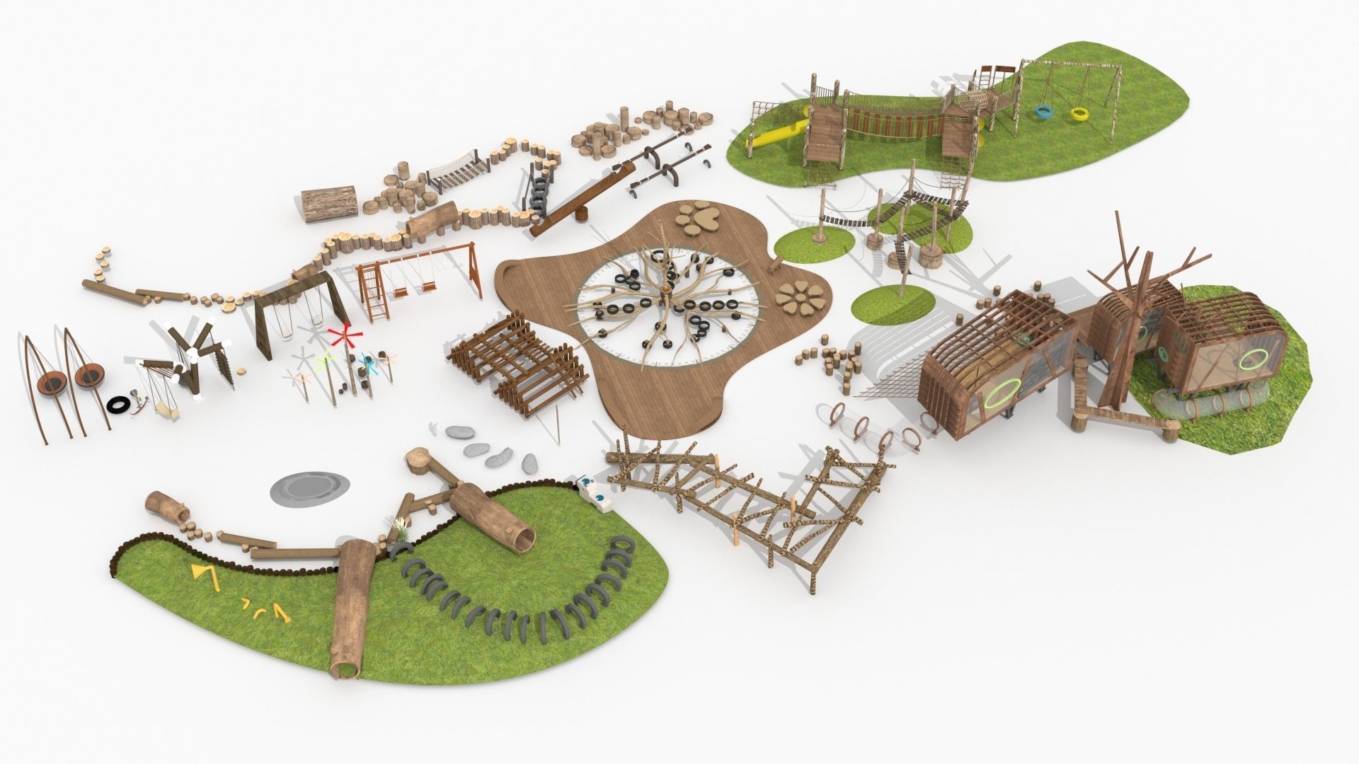 Wooden amusement equipment collection 3D model_2