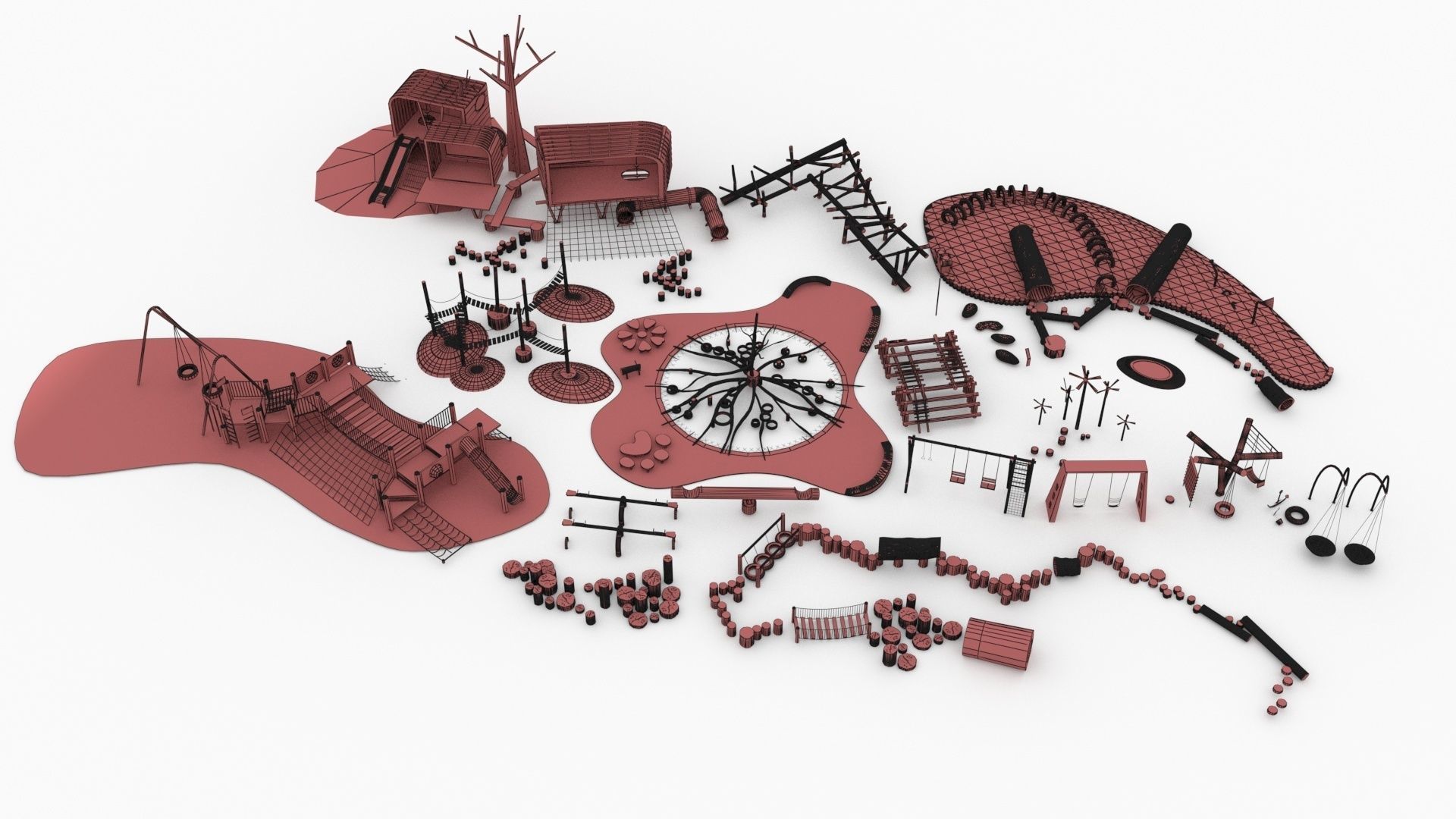 Wooden amusement equipment collection 3D model_9