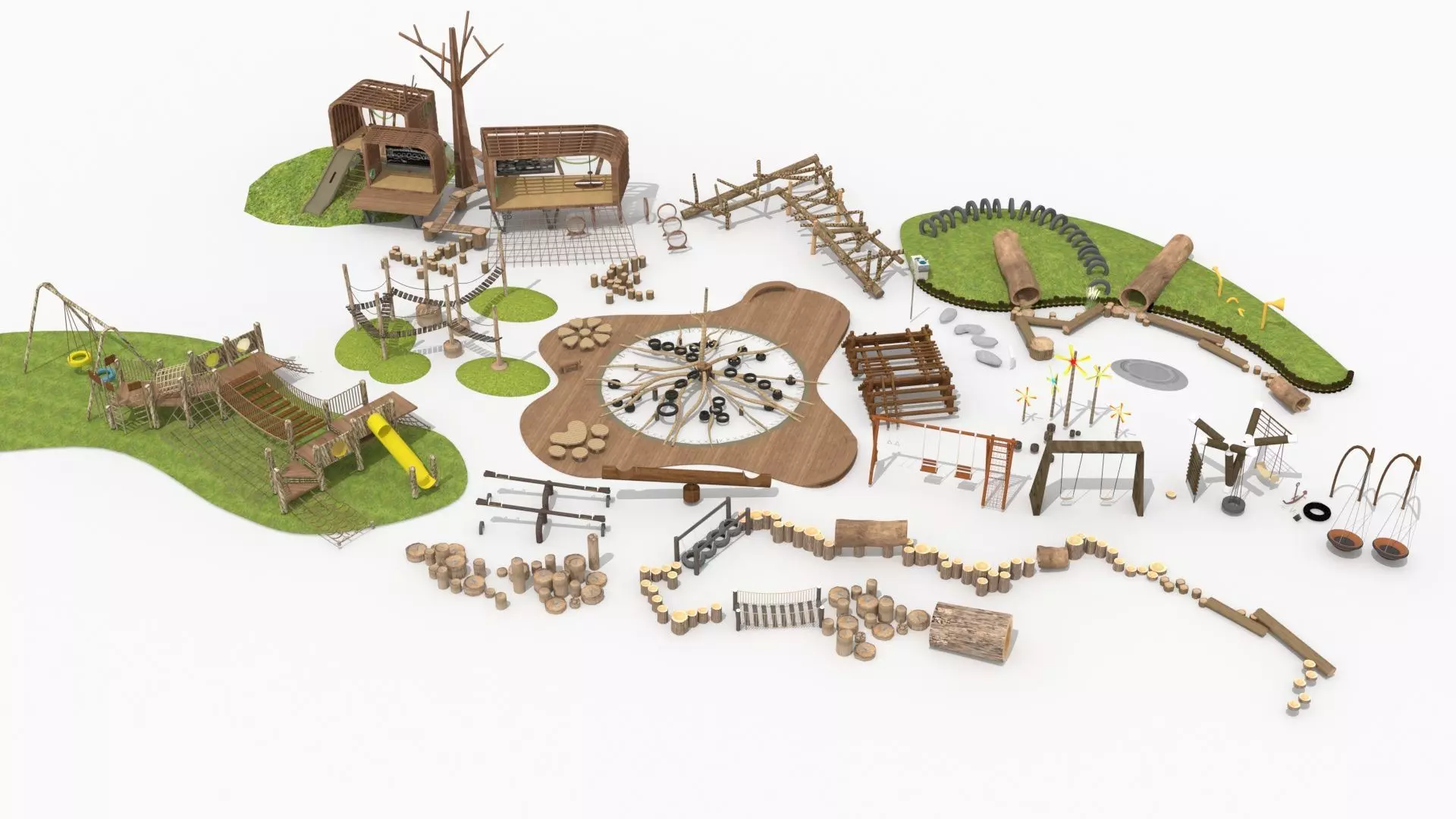 Wooden amusement equipment collection 3D model_0