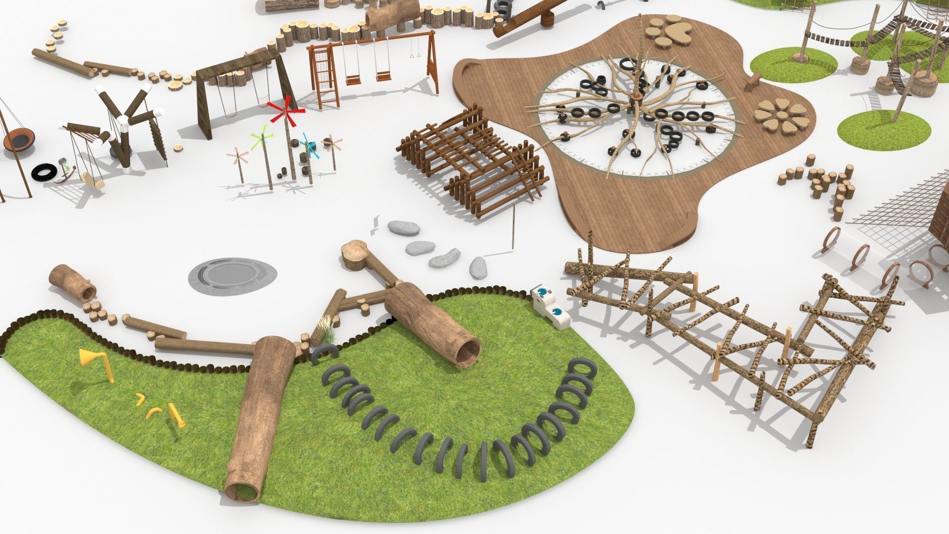 Wooden amusement equipment collection 3D model_8