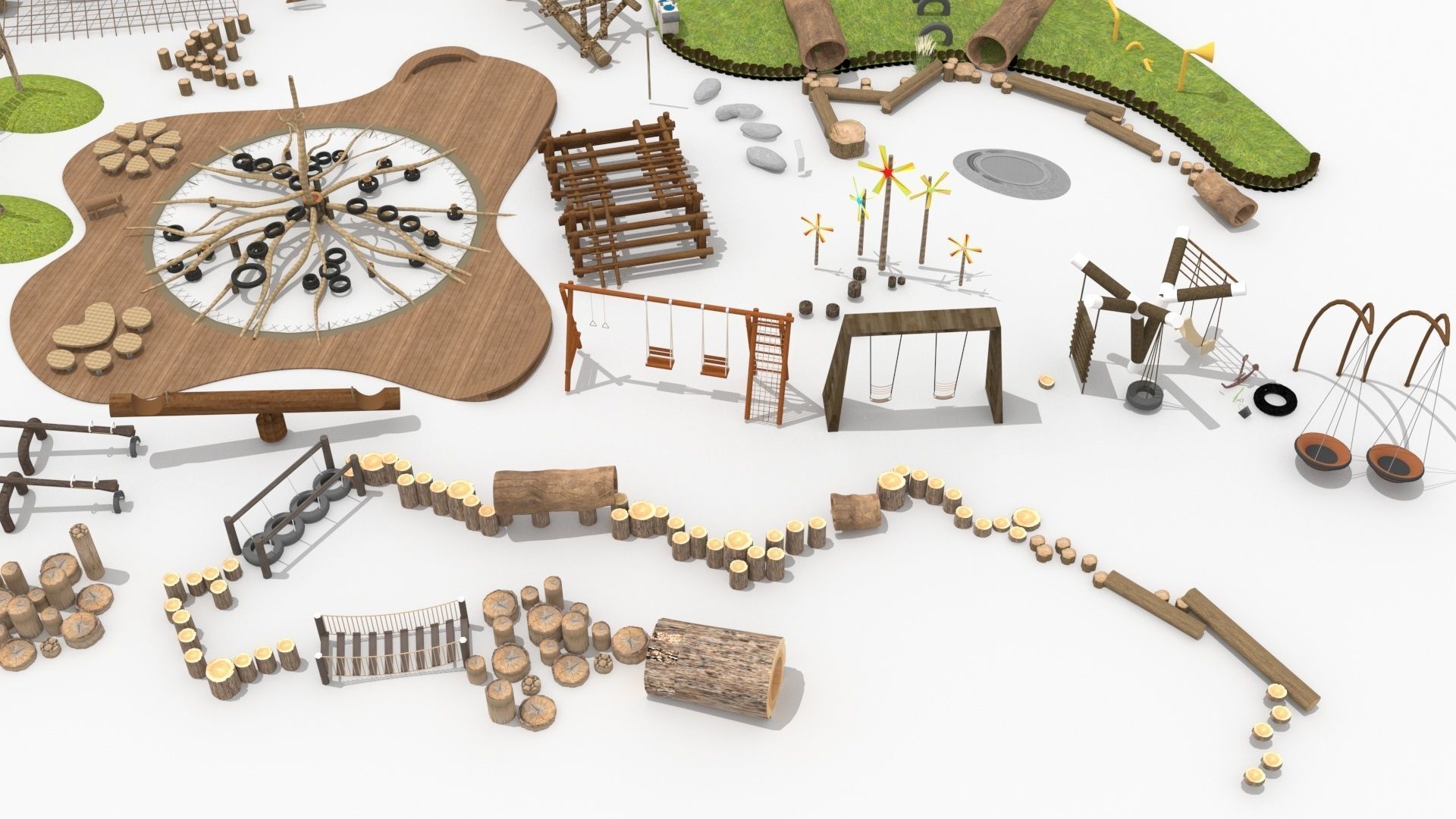 Wooden amusement equipment collection 3D model_7