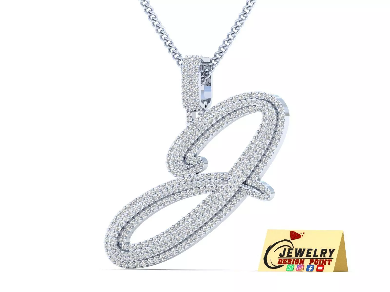 Custom Initial J Letter Diamond Pendant A to Z Alphabet Necklace 3D print model