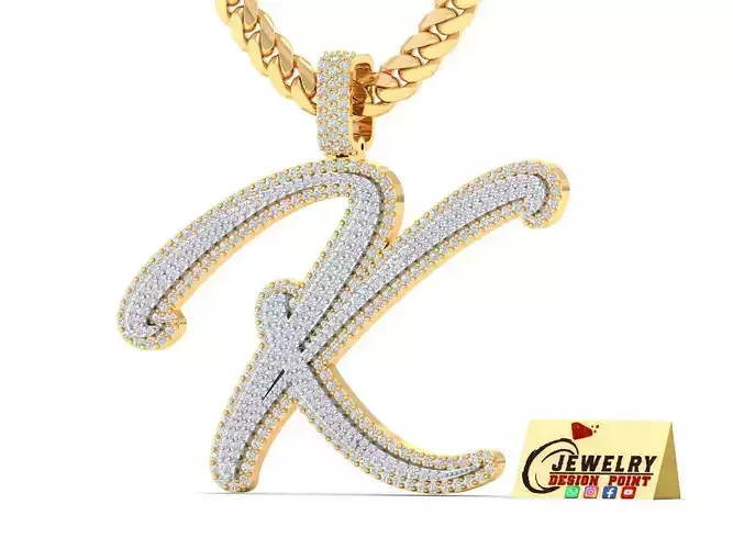 Custom Initial K Letter Diamond Pendant A to Z Alphabet Necklace 3D print model