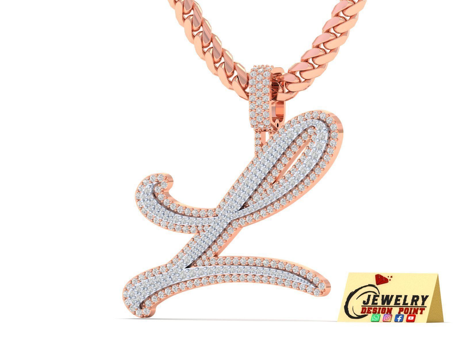 Custom Initial L Letter Diamond Pendant A to Z Alphabet Necklace 3D print model_2