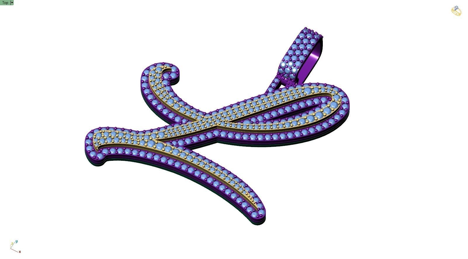 Custom Initial L Letter Diamond Pendant A to Z Alphabet Necklace 3D print model_4