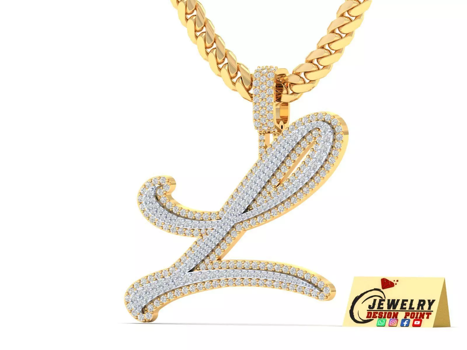 Custom Initial L Letter Diamond Pendant A to Z Alphabet Necklace 3D print model_0