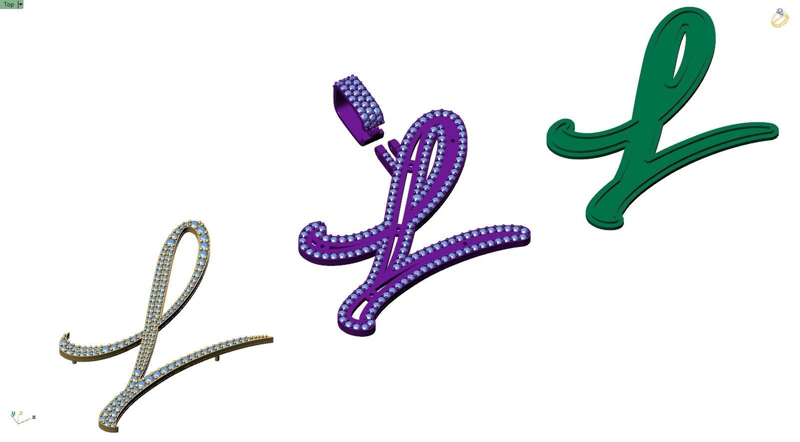 Custom Initial L Letter Diamond Pendant A to Z Alphabet Necklace 3D print model_10