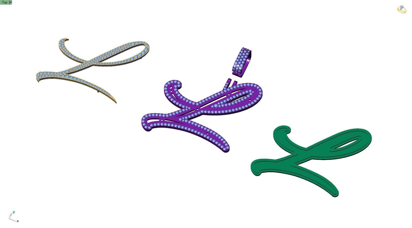 Custom Initial L Letter Diamond Pendant A to Z Alphabet Necklace 3D print model_9