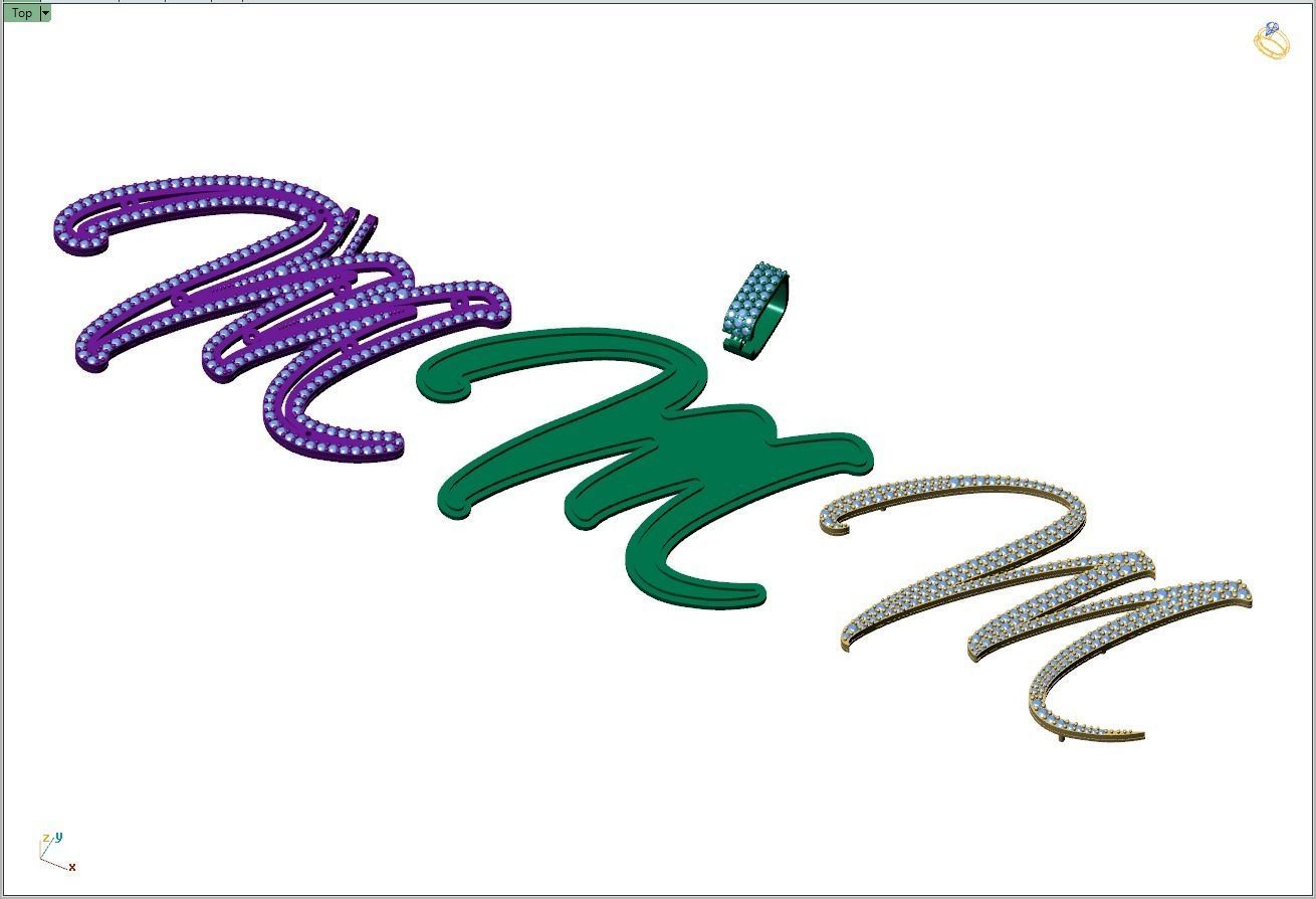 Custom Initial M Letter Diamond Pendant A to Z Alphabet Necklace 3D print model_9