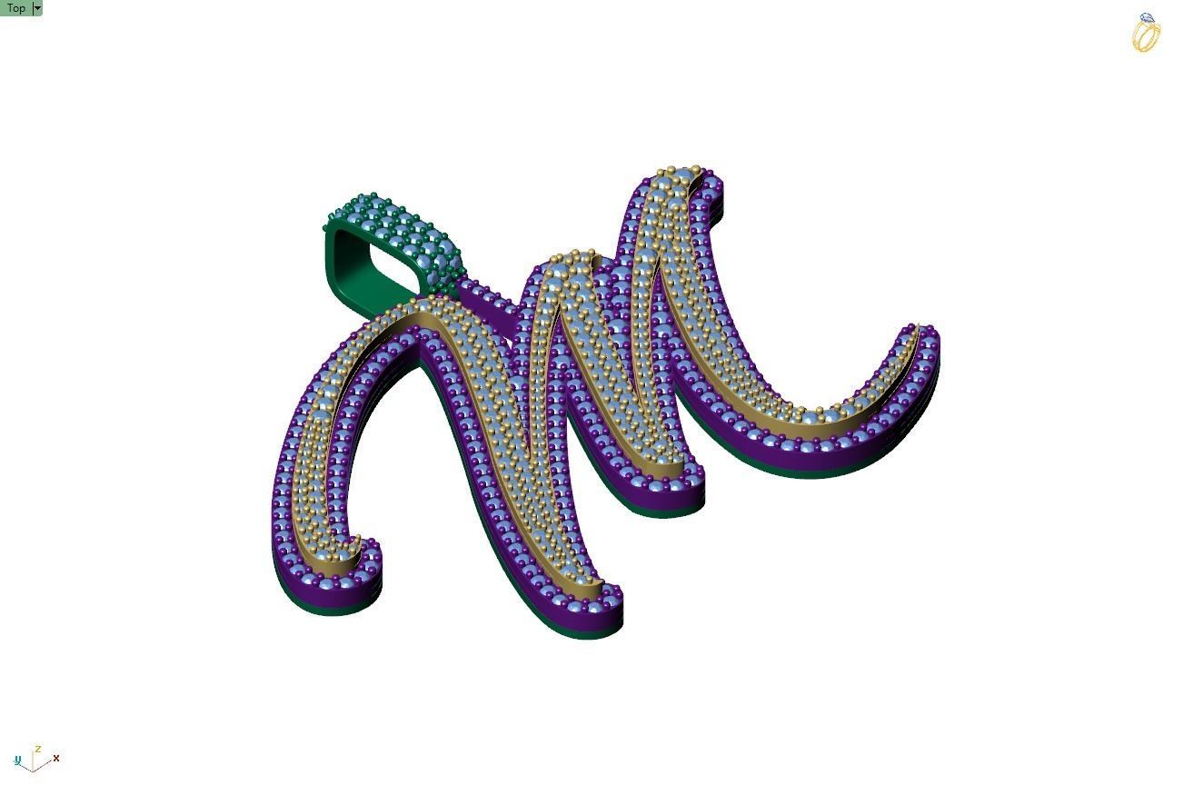 Custom Initial M Letter Diamond Pendant A to Z Alphabet Necklace 3D print model_8