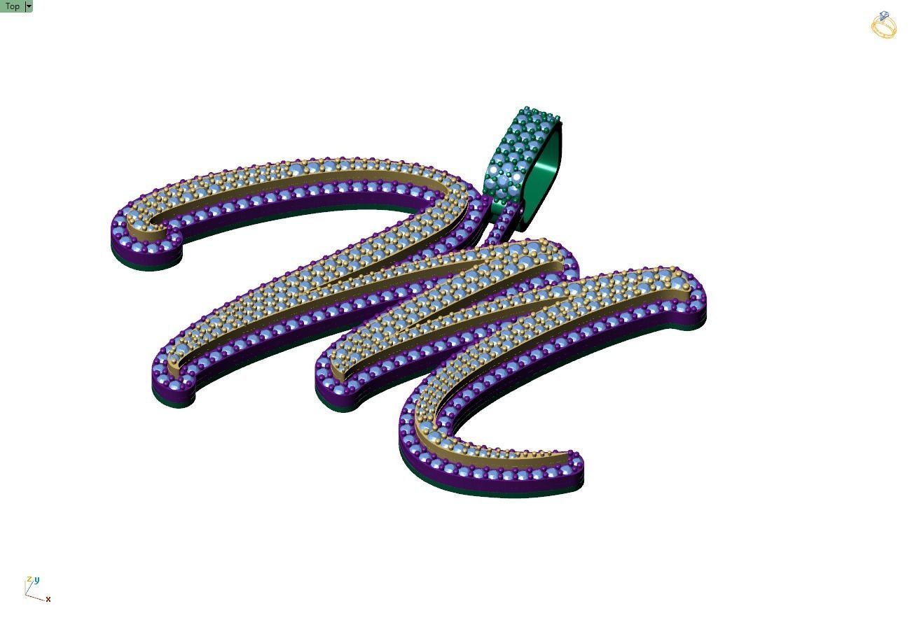 Custom Initial M Letter Diamond Pendant A to Z Alphabet Necklace 3D print model_4