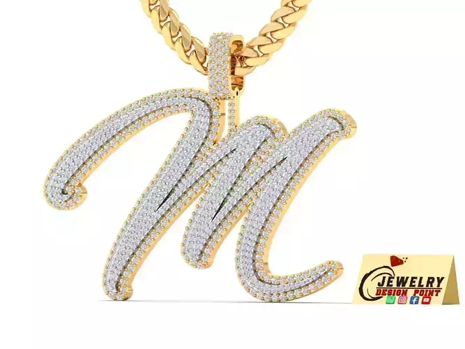 Custom Initial M Letter Diamond Pendant A to Z Alphabet Necklace 3D print model