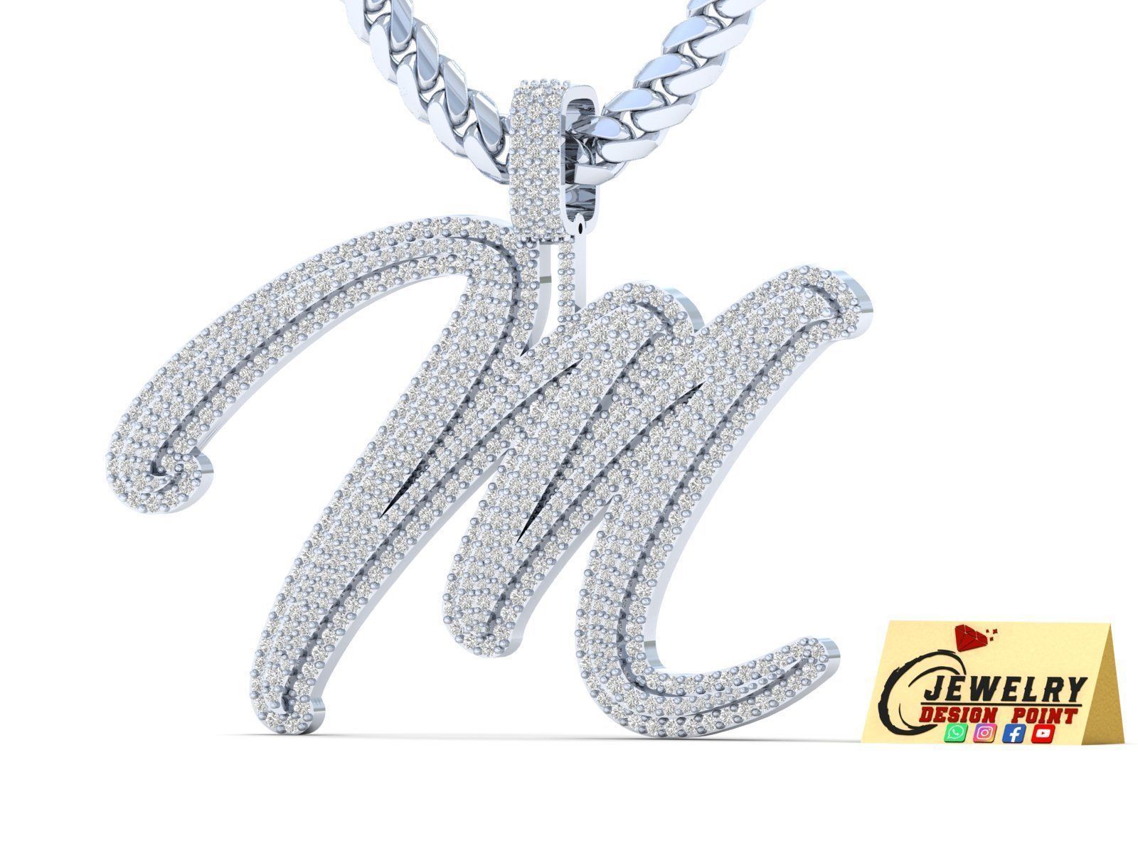 Custom Initial M Letter Diamond Pendant A to Z Alphabet Necklace 3D print model_3