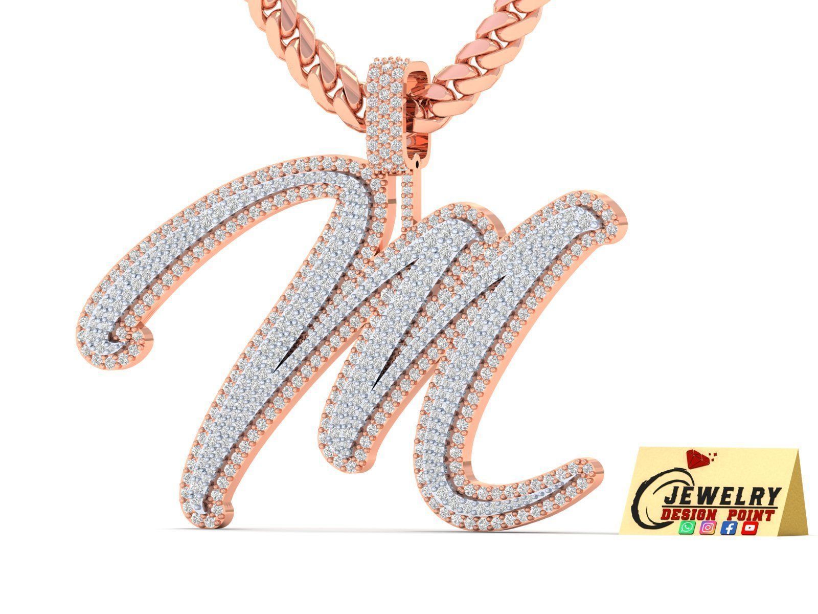 Custom Initial M Letter Diamond Pendant A to Z Alphabet Necklace 3D print model_2