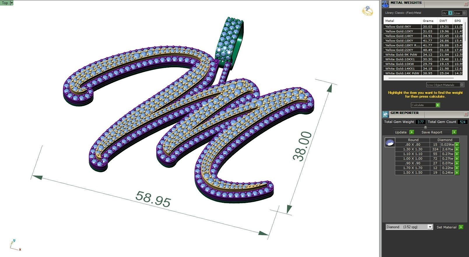 Custom Initial M Letter Diamond Pendant A to Z Alphabet Necklace 3D print model_6