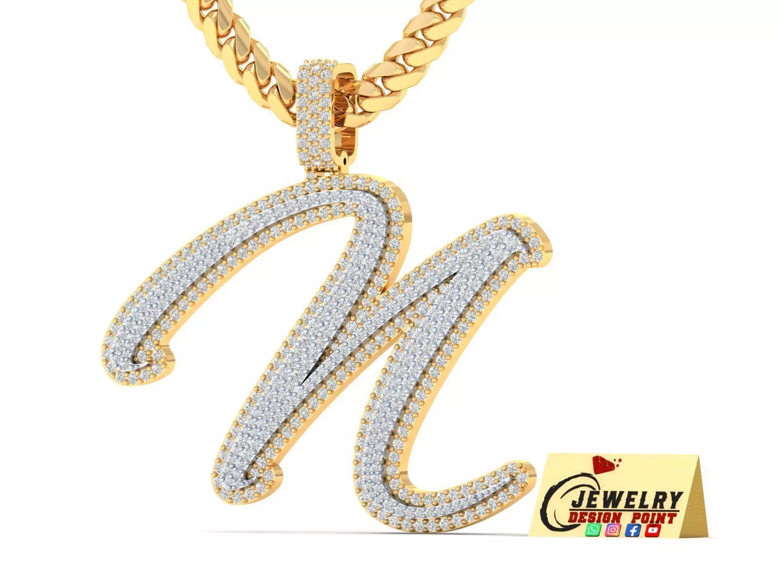 Custom Initial N Letter Diamond Pendant A to Z Alphabet Necklace 3D print model