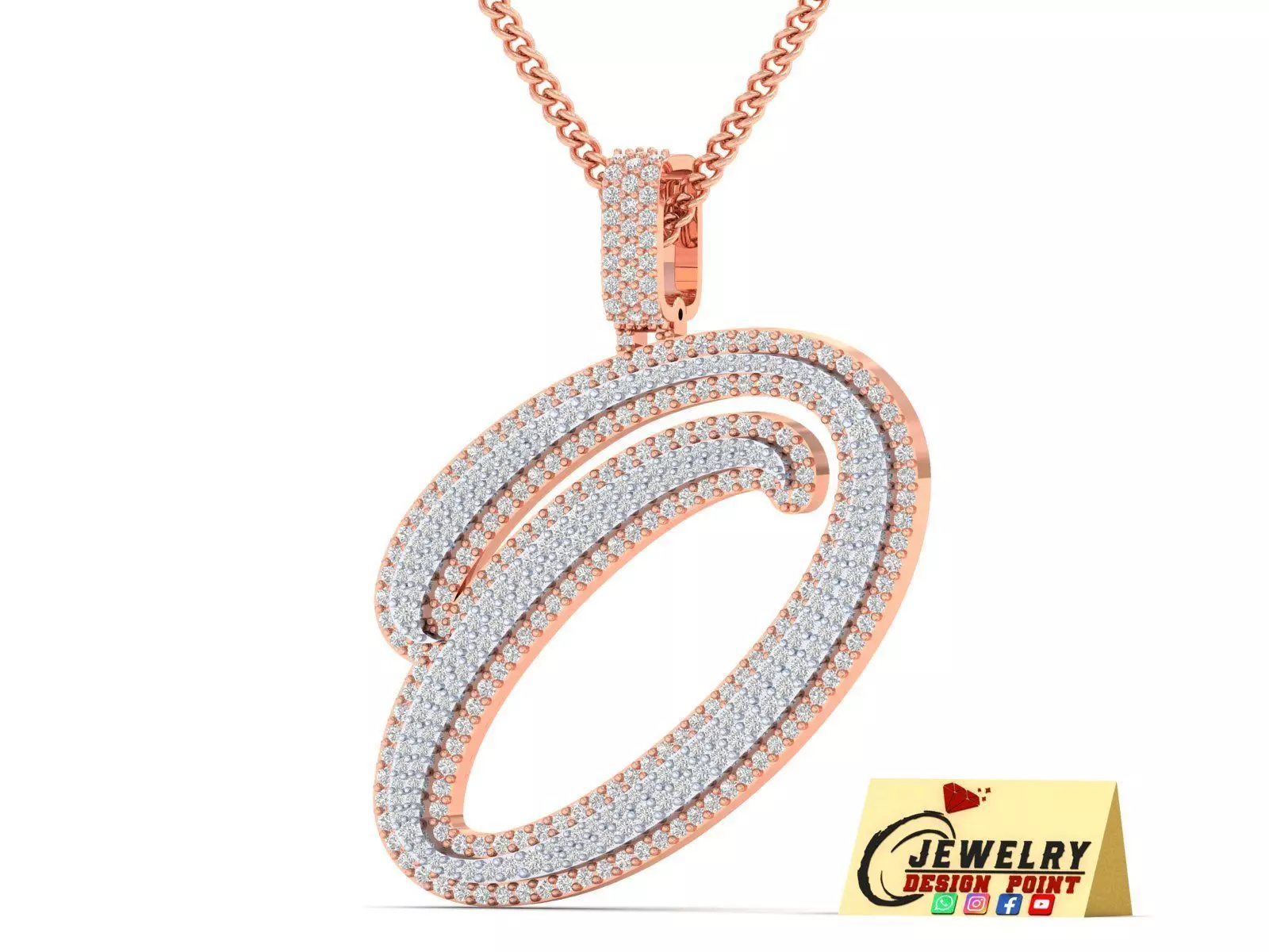 Custom Initial O Letter Diamond Pendant A to Z Alphabet Necklace 3D print model_0