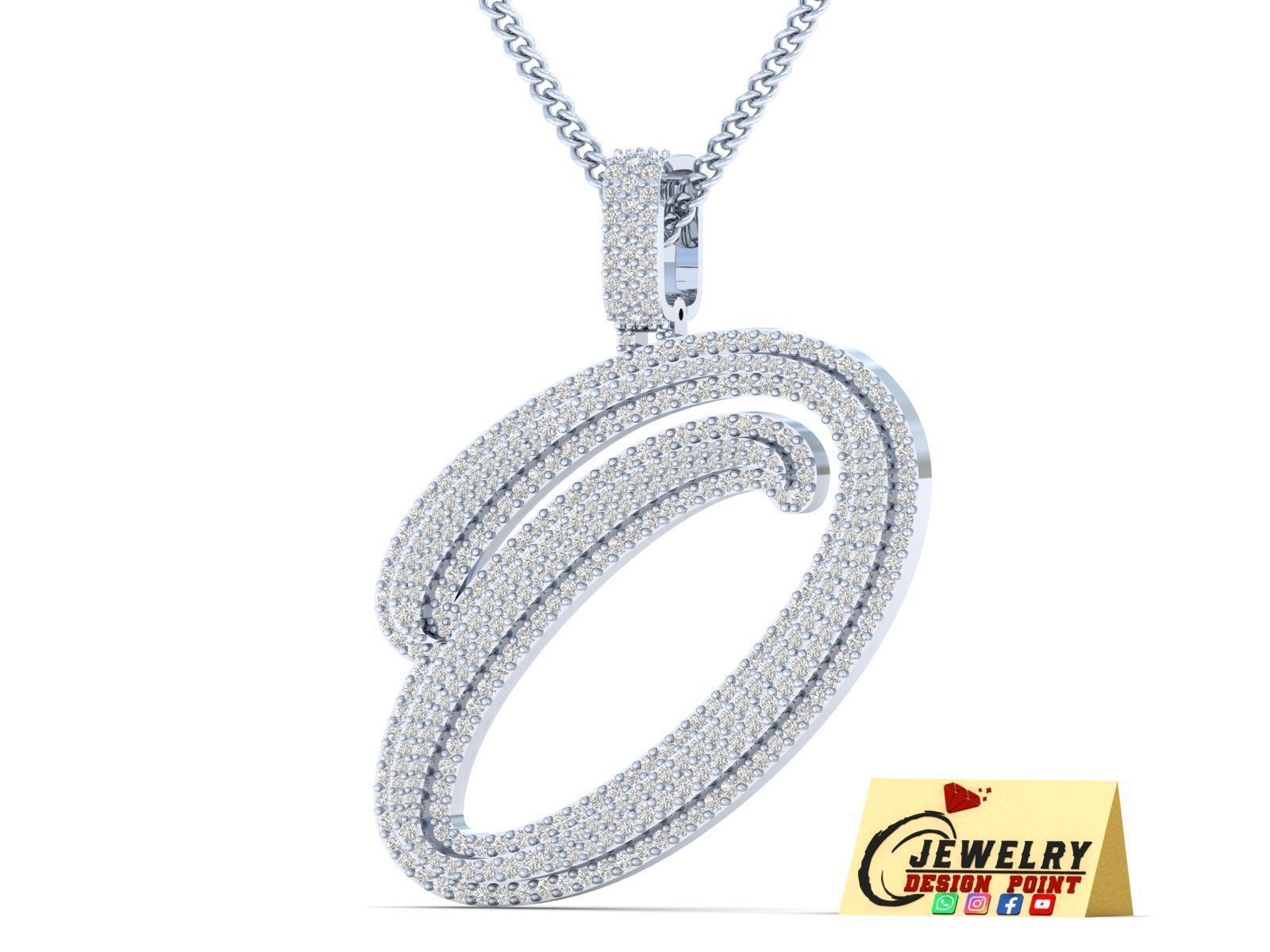 Custom Initial O Letter Diamond Pendant A to Z Alphabet Necklace 3D print model_3