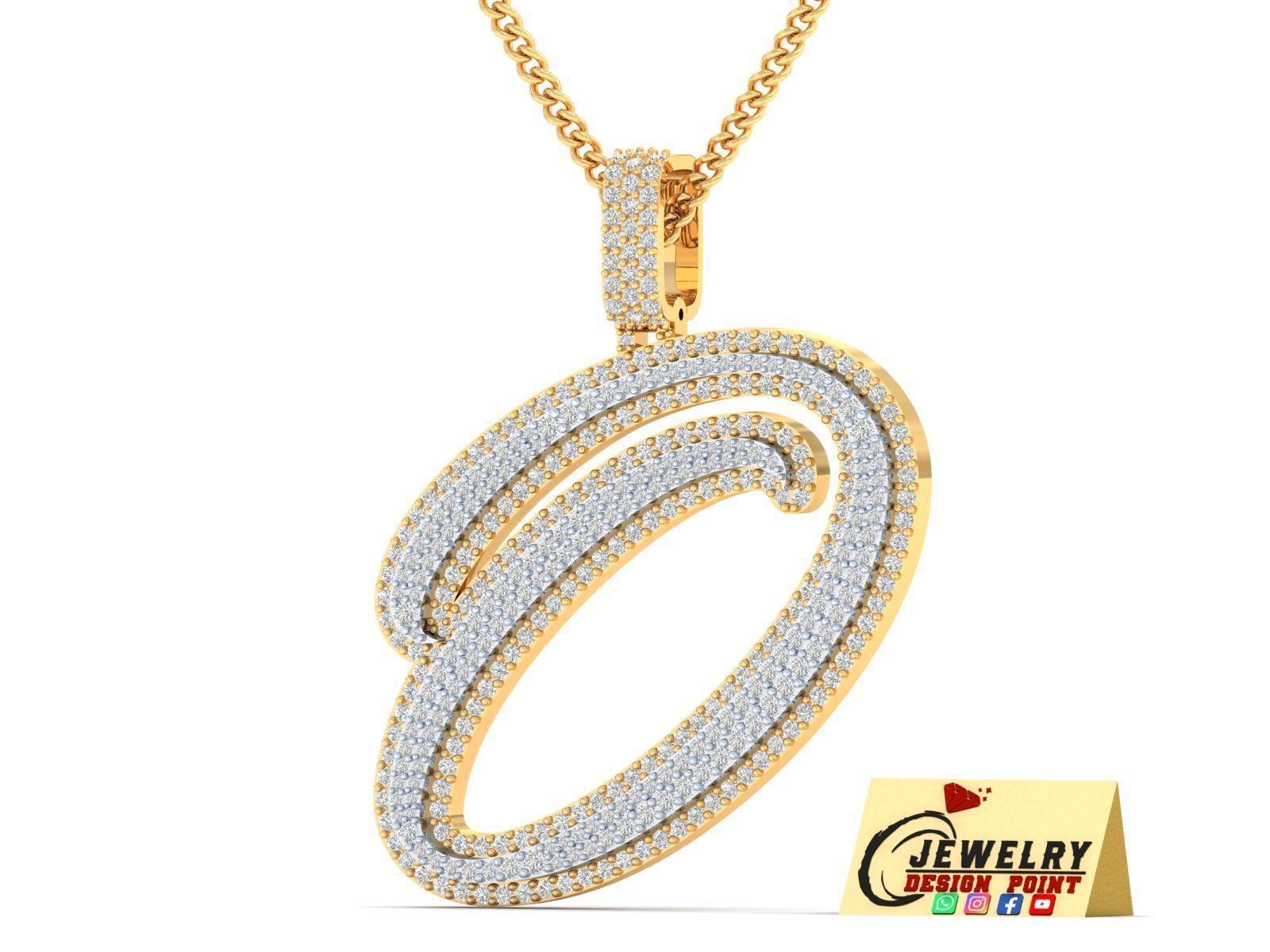 Custom Initial O Letter Diamond Pendant A to Z Alphabet Necklace 3D print model_2