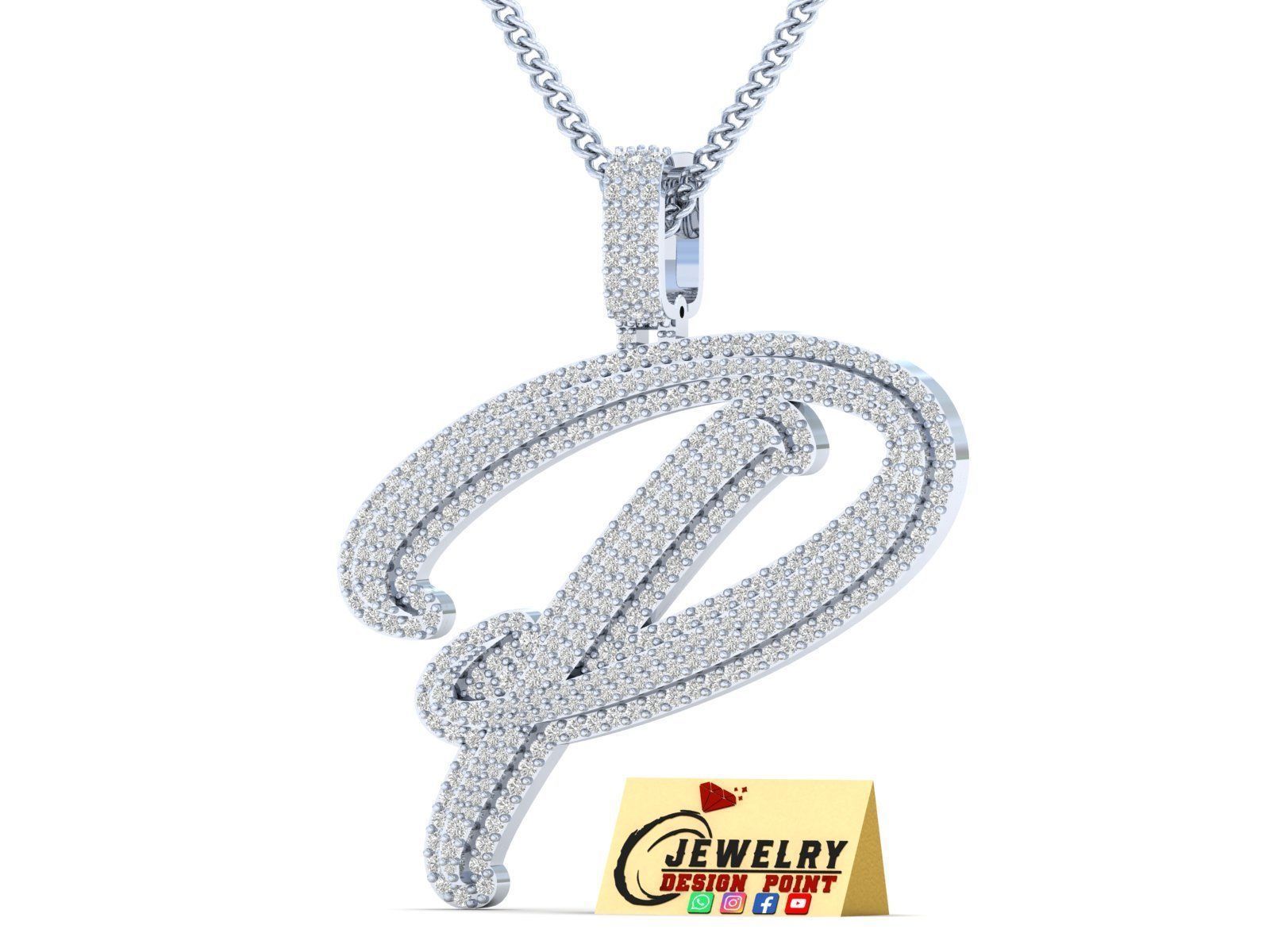 Custom Initial P Letter Diamond Pendant A to Z Alphabet Necklace 3D print model_3
