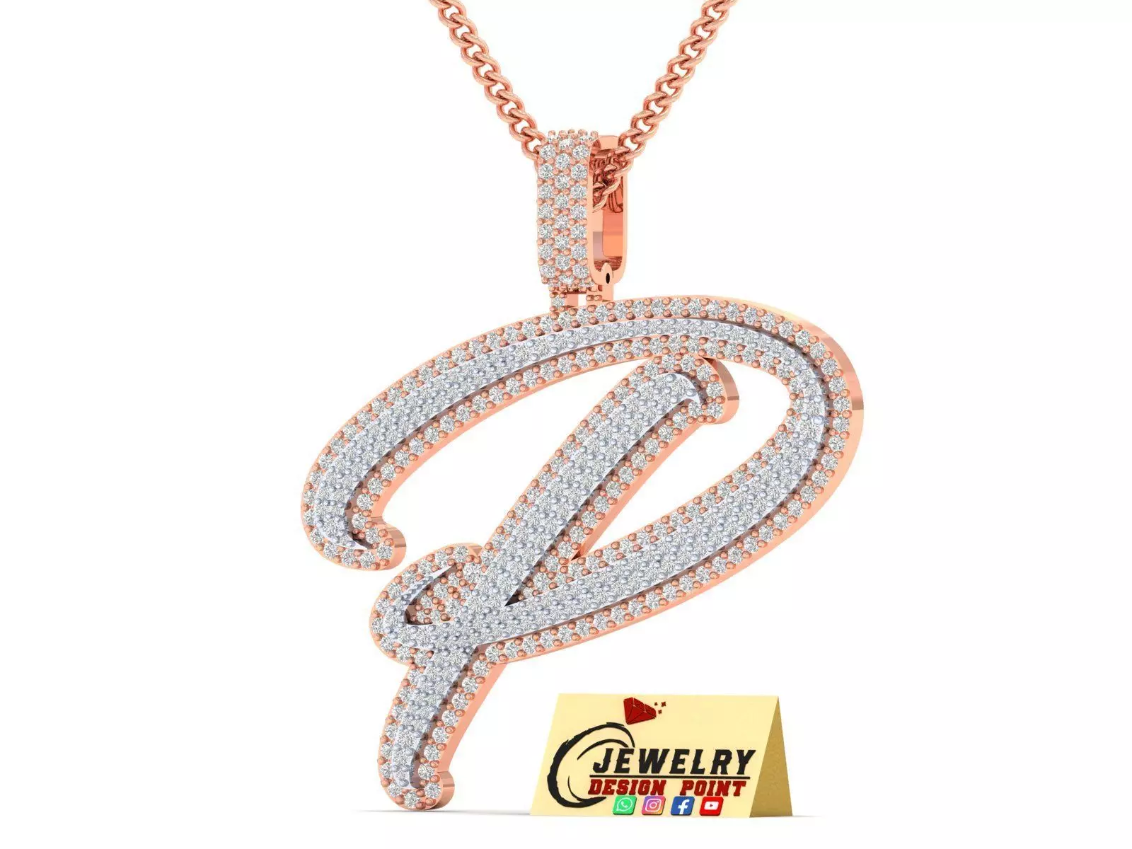Custom Initial P Letter Diamond Pendant A to Z Alphabet Necklace 3D print model_0