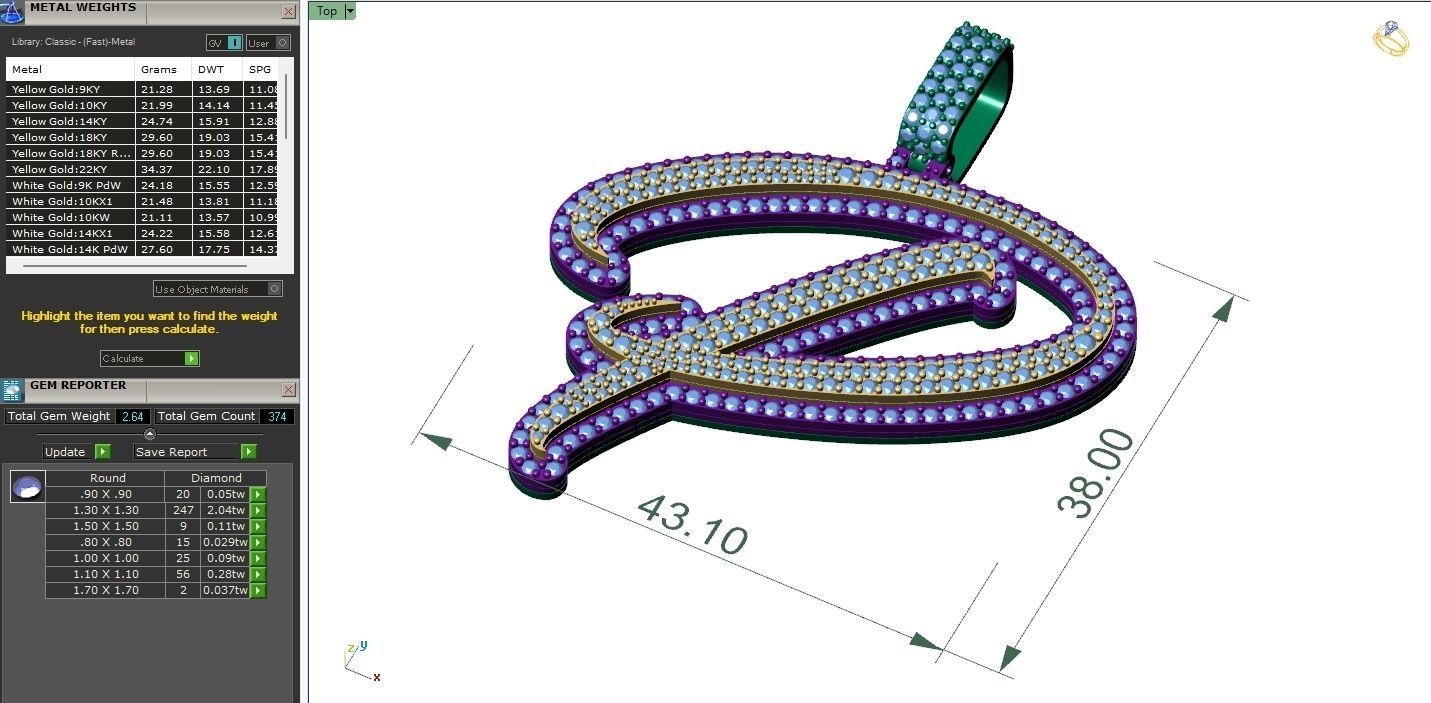 Custom Initial P Letter Diamond Pendant A to Z Alphabet Necklace 3D print model_6