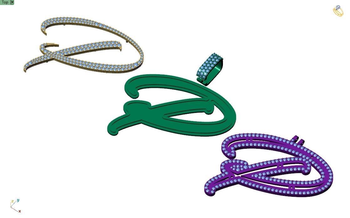 Custom Initial P Letter Diamond Pendant A to Z Alphabet Necklace 3D print model_9