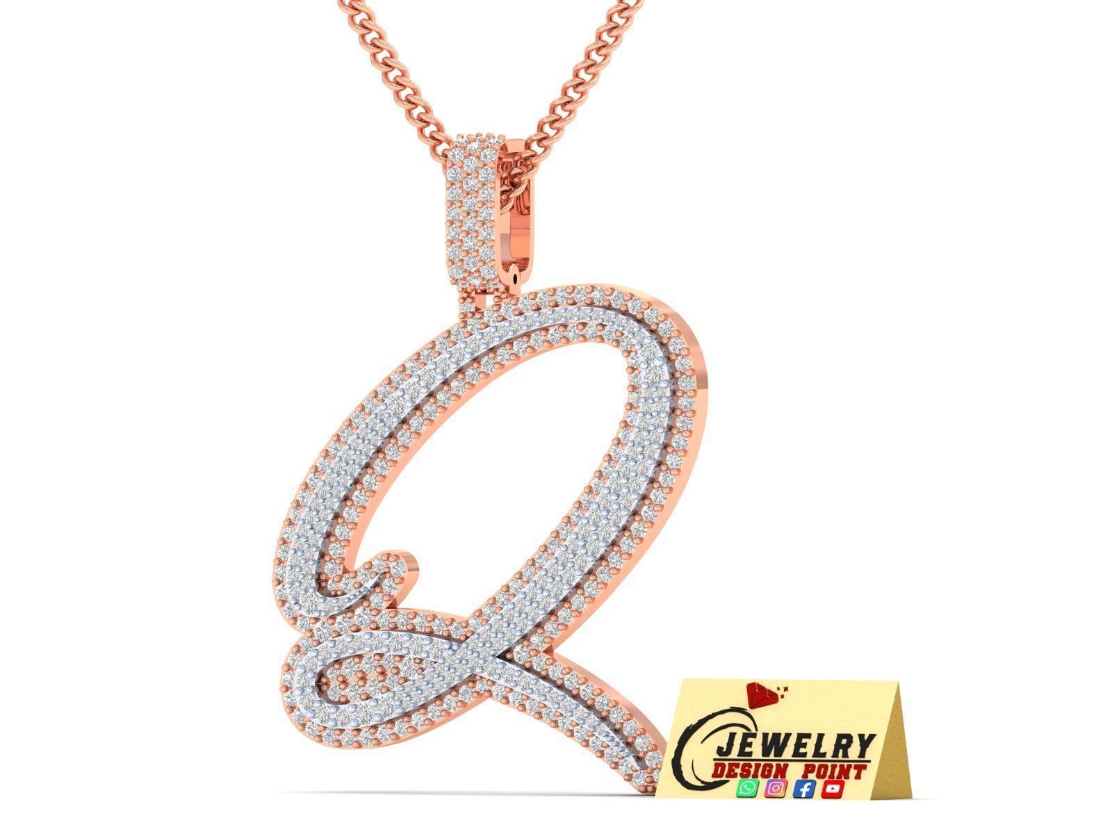 Custom Initial Q Letter Diamond Pendant A to Z Alphabet Necklace 3D print model_3