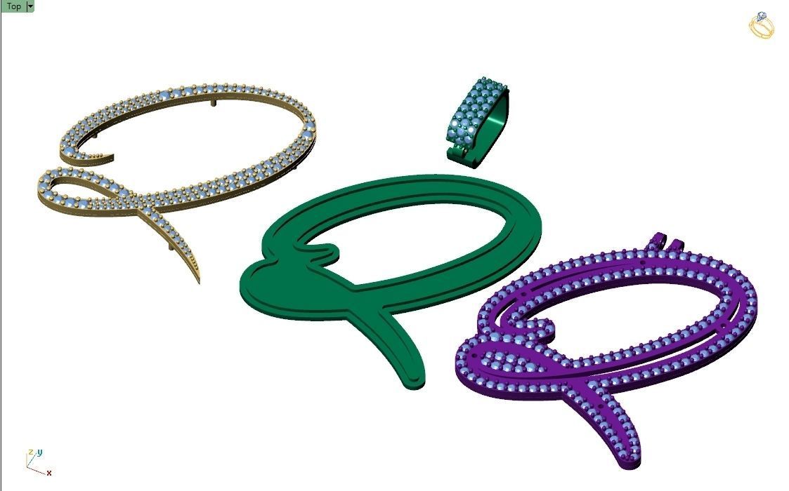 Custom Initial Q Letter Diamond Pendant A to Z Alphabet Necklace 3D print model_9