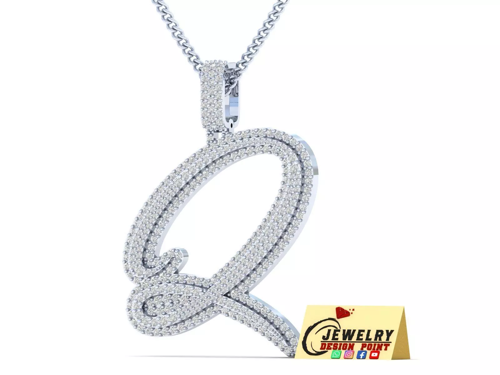 Custom Initial Q Letter Diamond Pendant A to Z Alphabet Necklace 3D print model_0