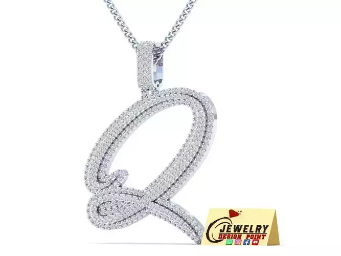 Custom Initial Q Letter Diamond Pendant A to Z Alphabet Necklace 3D print model
