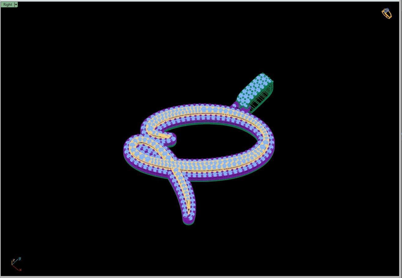 Custom Initial Q Letter Diamond Pendant A to Z Alphabet Necklace 3D print model_11