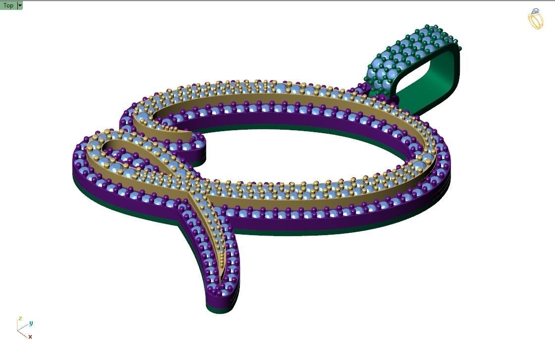 Custom Initial Q Letter Diamond Pendant A to Z Alphabet Necklace 3D print model_4