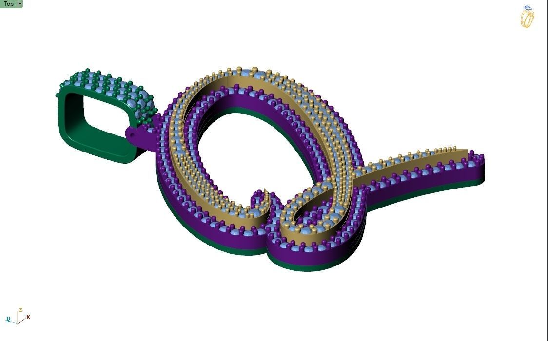 Custom Initial Q Letter Diamond Pendant A to Z Alphabet Necklace 3D print model_8