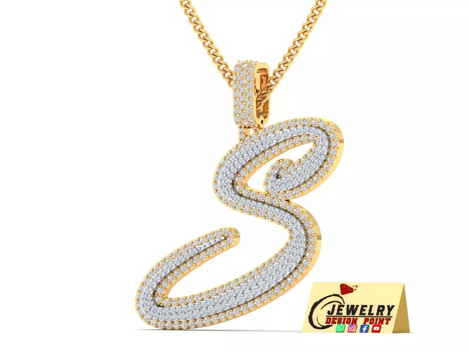 Custom Initial S Letter Diamond Pendant A to Z Alphabet Necklace 3D print model