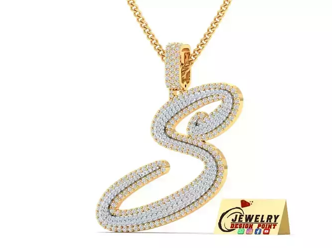 Custom Initial S Letter Diamond Pendant A to Z Alphabet Necklace 3D print model