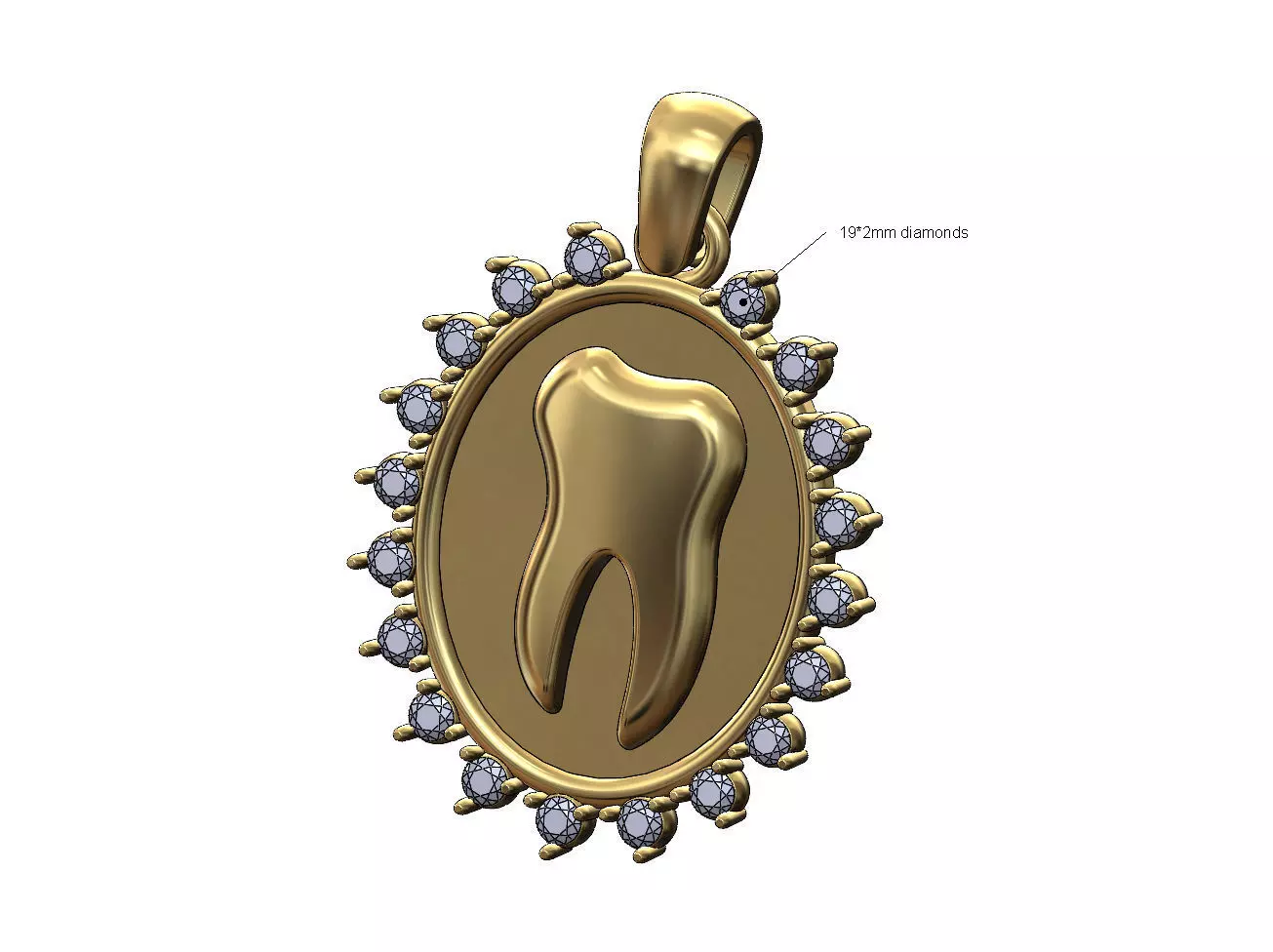 Diamond oval dentist tooth pendant bail 3D print model