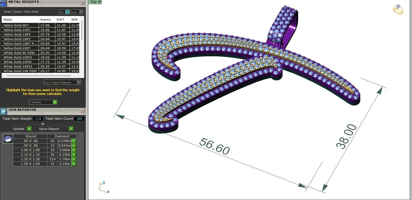 Custom Initial T Letter Diamond Pendant A to Z Alphabet Necklace 3D print model_6