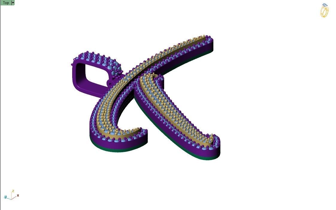 Custom Initial T Letter Diamond Pendant A to Z Alphabet Necklace 3D print model_8