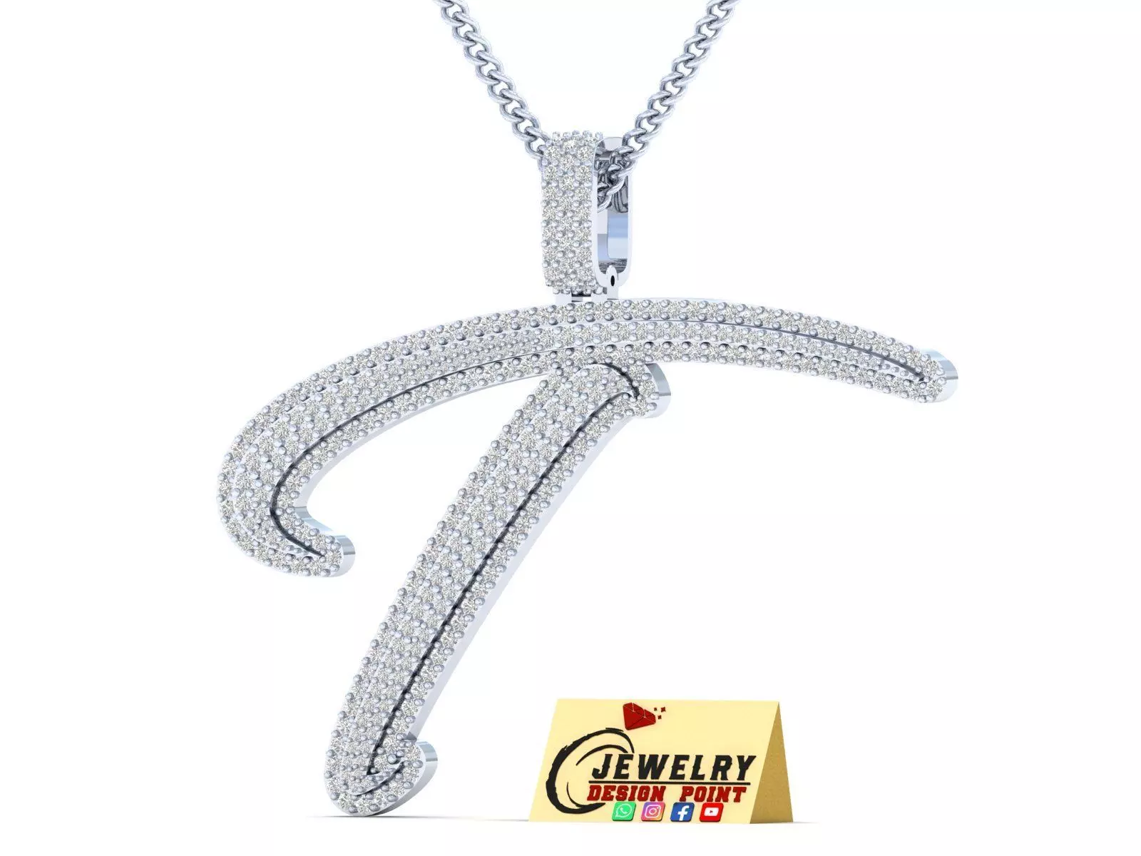 Custom Initial T Letter Diamond Pendant A to Z Alphabet Necklace 3D print model_0