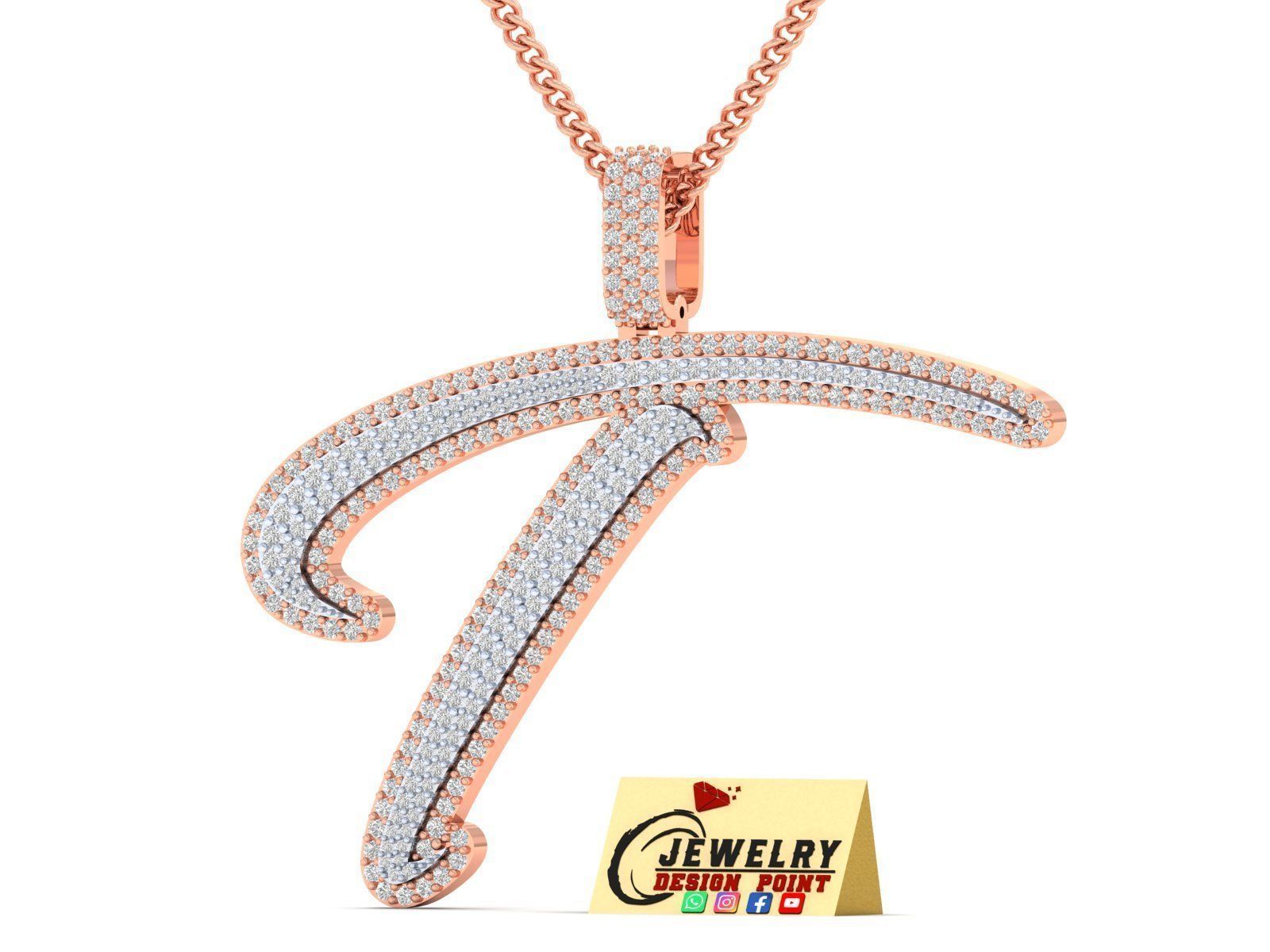 Custom Initial T Letter Diamond Pendant A to Z Alphabet Necklace 3D print model_3