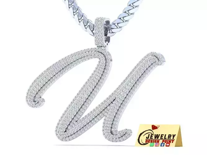 Custom Initial U Letter Diamond Pendant A to Z Alphabet Necklace 3D print model