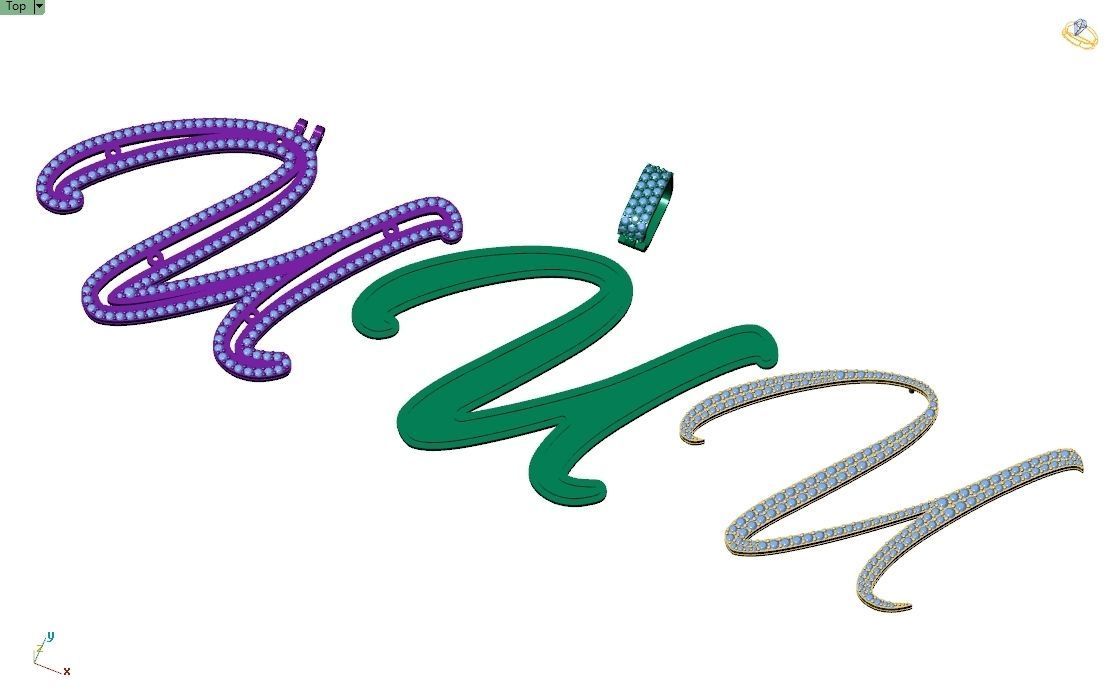 Custom Initial U Letter Diamond Pendant A to Z Alphabet Necklace 3D print model_9