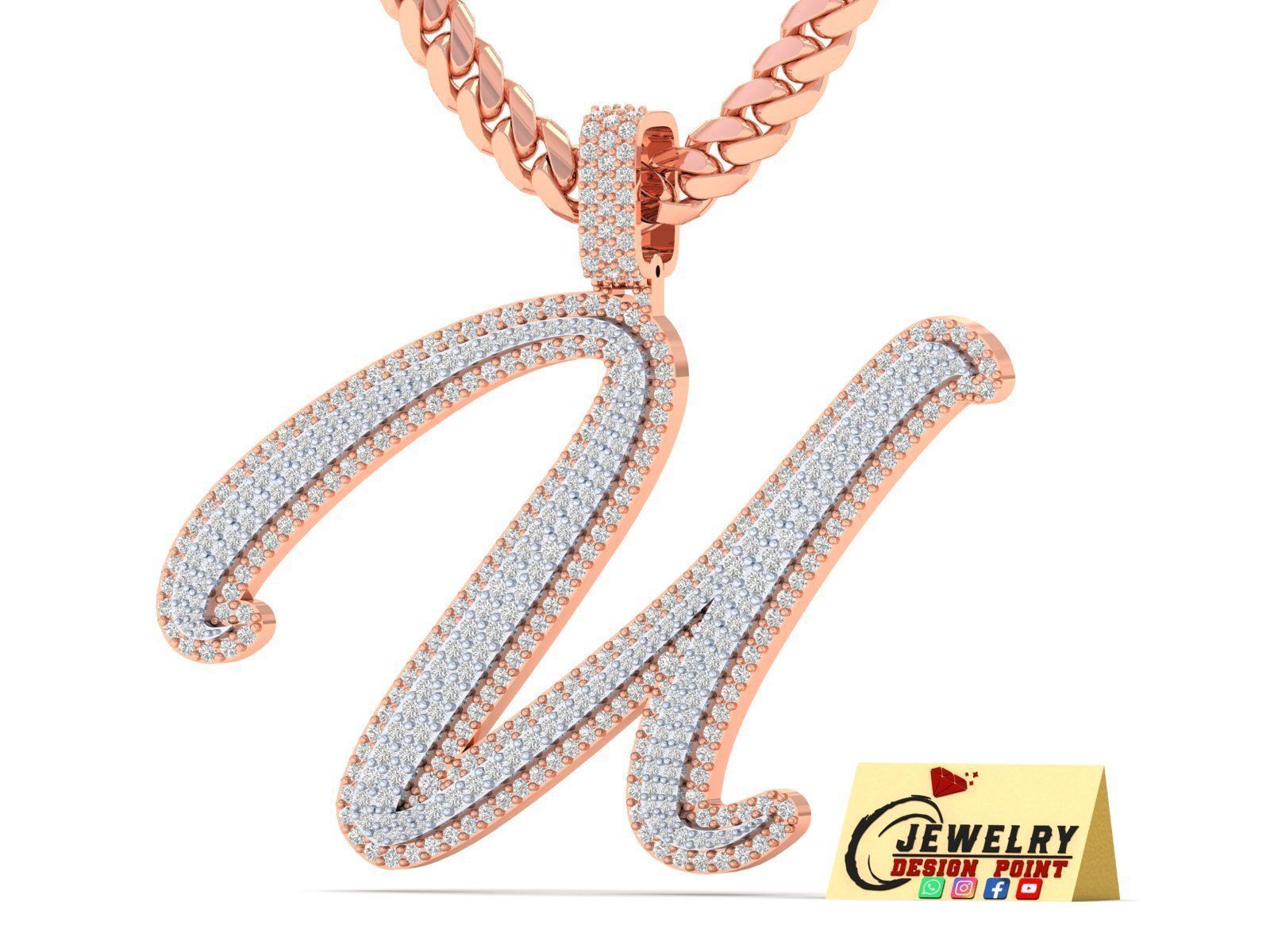 Custom Initial U Letter Diamond Pendant A to Z Alphabet Necklace 3D print model_3
