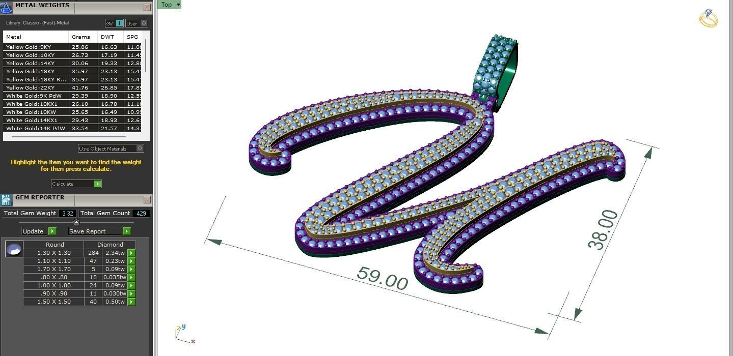 Custom Initial U Letter Diamond Pendant A to Z Alphabet Necklace 3D print model_6