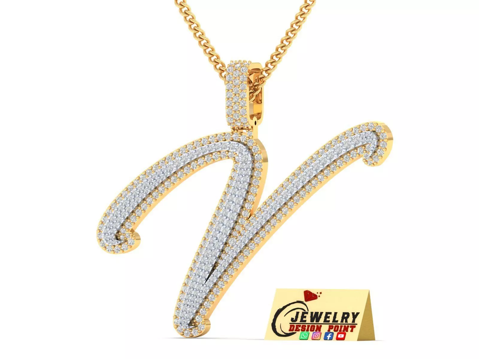 Custom Initial V Letter Diamond Pendant A to Z Alphabet Necklace 3D print model