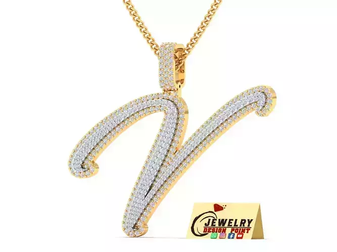 Custom Initial V Letter Diamond Pendant A to Z Alphabet Necklace 3D print model