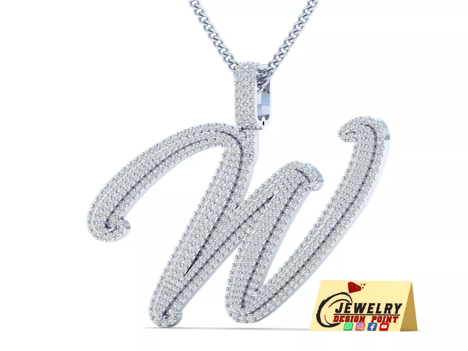 Custom Initial W Letter Diamond Pendant A to Z Alphabet Necklace 3D print model