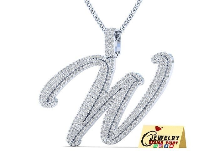 Custom Initial W Letter Diamond Pendant A to Z Alphabet Necklace 3D print model